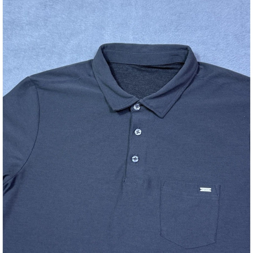 Vuori Polo Shirt Mens S Dark Gray Pocket Knit Performance Normcore Athleisure